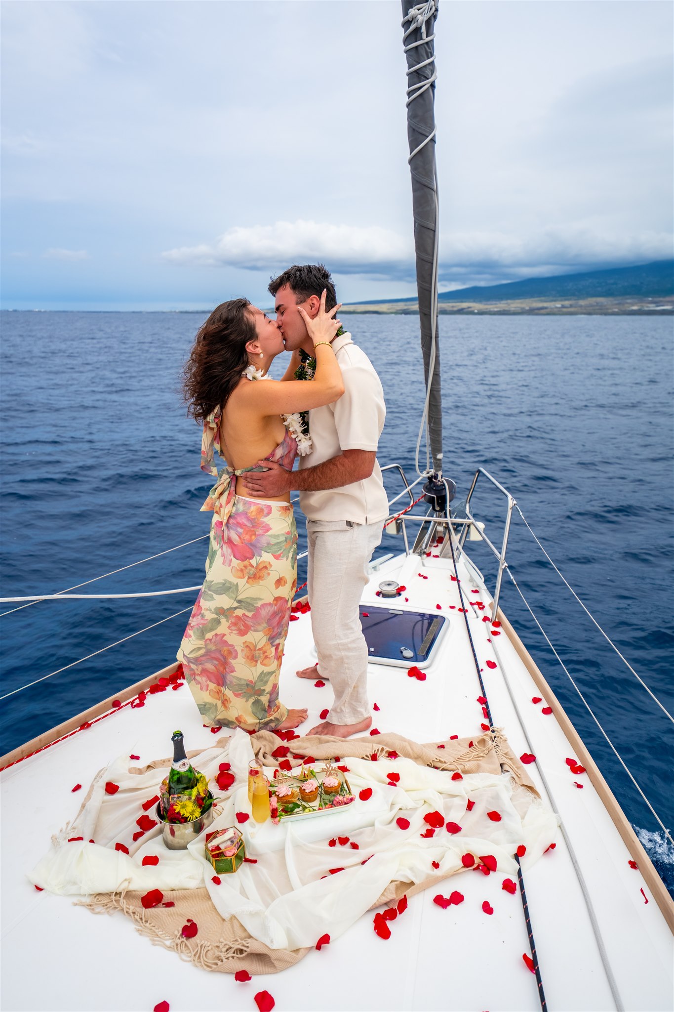 Hawaii Sail Charters Proposal Big Island Engagement Photography on a sailboat
