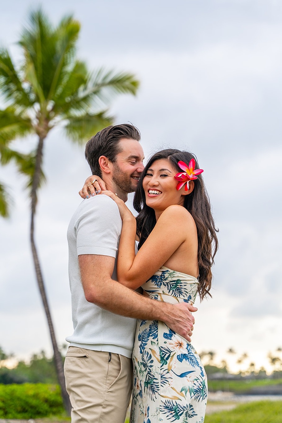 big island engagement pictures of a newly engaged couple