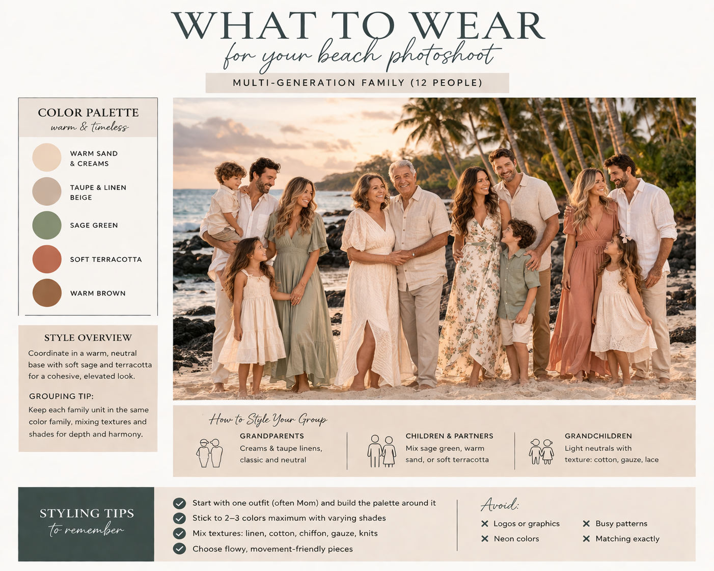 Hawaii family photo outfits for a multi-generational family