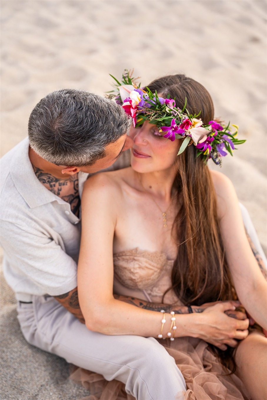 hawaii engagement photos of the couple looking at each other