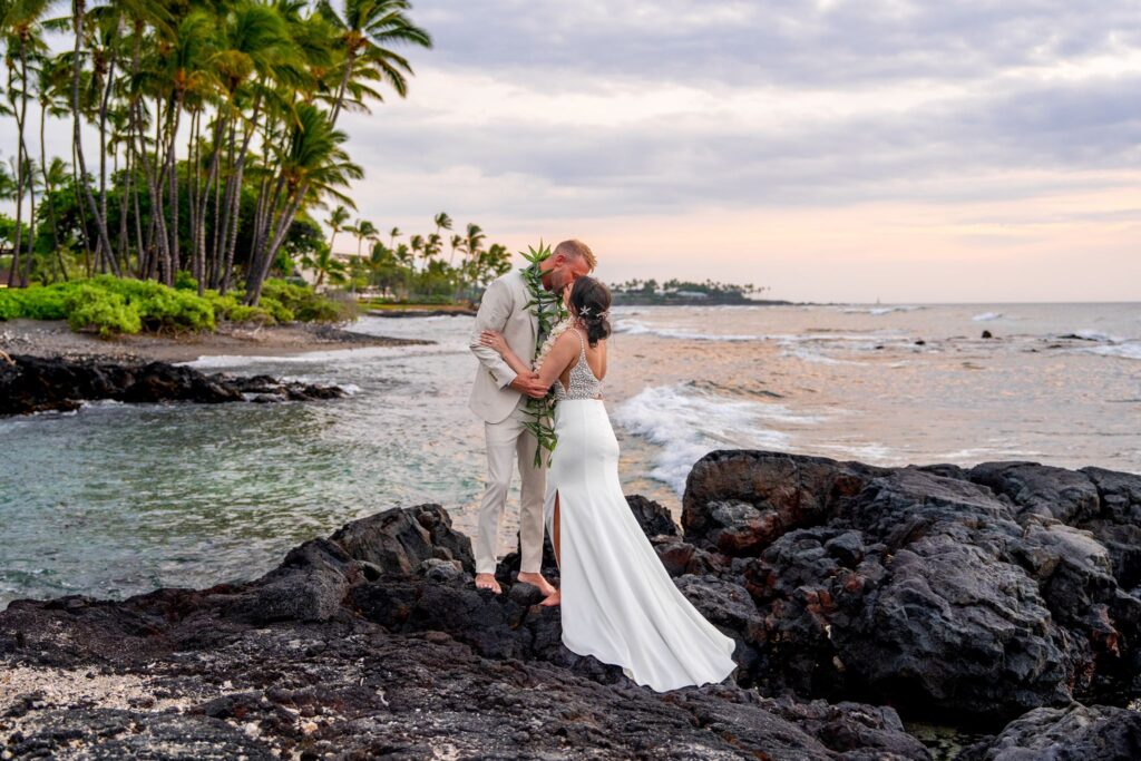 Pauoa bay black sand beach lava rock big island hawaii elopement