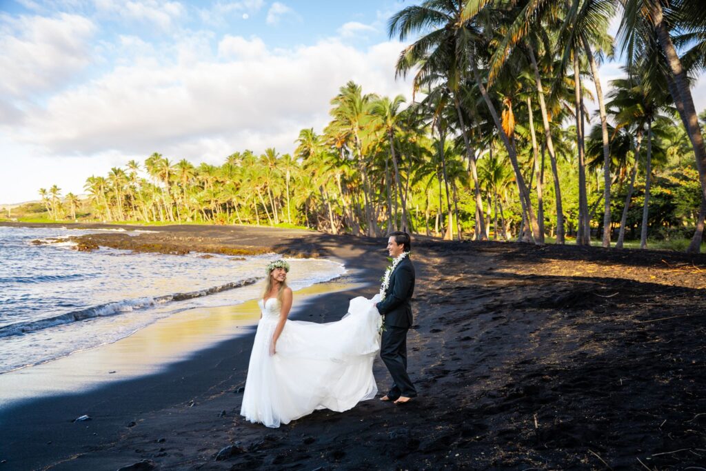 punaluu black sand beach elopement big island hawaii